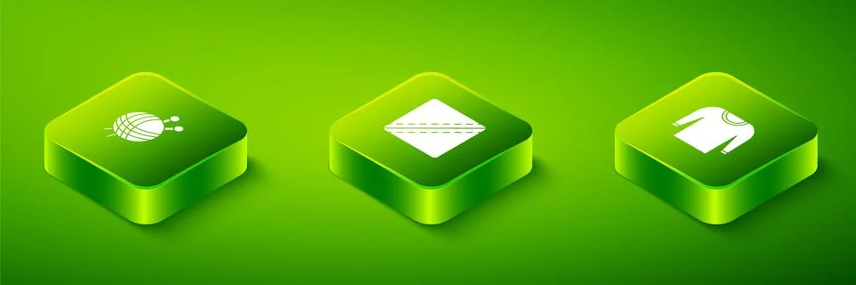 Set Isometric Sewing Pattern, Sweater and Yarn ball with knitting needles icon Stock Illustration