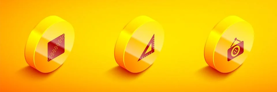 Set Isometric Sewing Pattern, Triangular ruler and Tailor shop icon. Vector Illustrazione stock