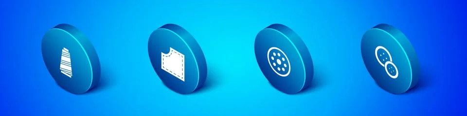 Set Isometric Sewing thread, button, and Pattern icon. Vector Stock Illustration