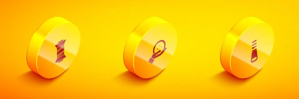 Set Isometric Sewing thread, button and Zipper icon. Vector Stock Illustration