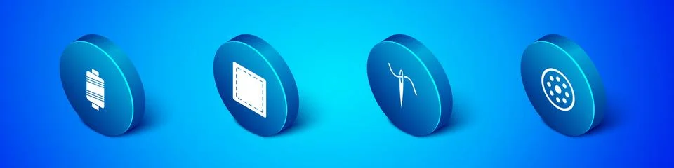 Set Isometric Sewing thread, Needle for sewing with, button and Pattern icon Stock Illustration