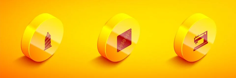 Set Isometric Sewing thread, Pattern and machine icon. Vector Stock Illustration