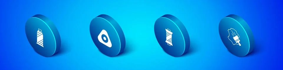 Set Isometric Sewing thread on spool, , Leather and chalk icon. Vector 스톡 일러스트