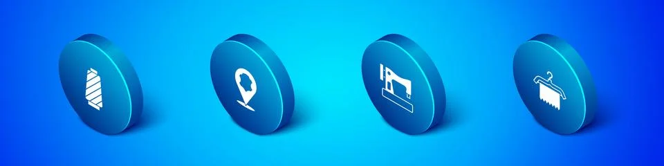 Set Isometric Sewing thread on spool, machine, Hanger wardrobe and Leather .. Stock Illustration