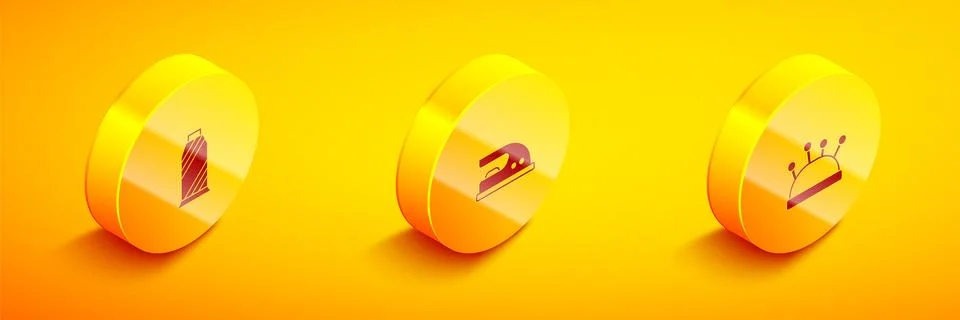 Set Isometric Sewing thread on spool, Electric iron and Needle bed and need.. 스톡 일러스트