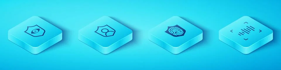 Set Isometric Shield eye scan, User protection, Voice recognition and Stock Illustration