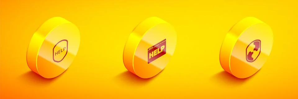 Set Isometric Shield with text Help, Browser help and icon. Vector 库存插图