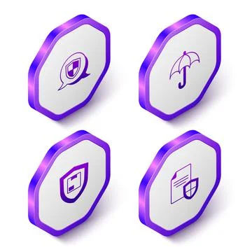 Set Isometric Shield, Umbrella, Delivery security with shield and Contract ic Stock Illustration