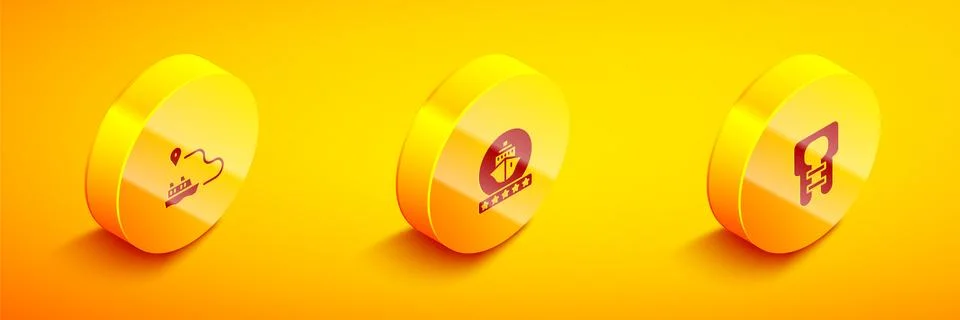 Set Isometric Ship line path, Cruise ship and Life jacket icon. Vector Stock Illustration