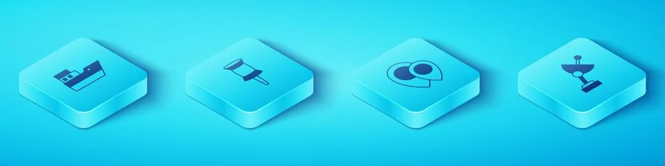 Set Isometric Ship line path, Push pin, Radar and Location icon. Vector Stock Illustration