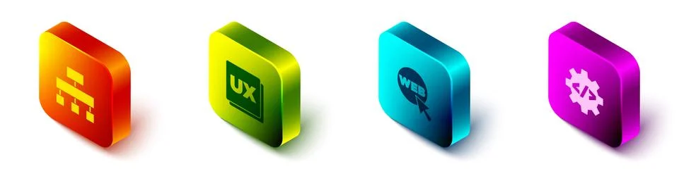 Set Isometric Site map, UI or UX design, Web and graphic and Front end Stock Illustration