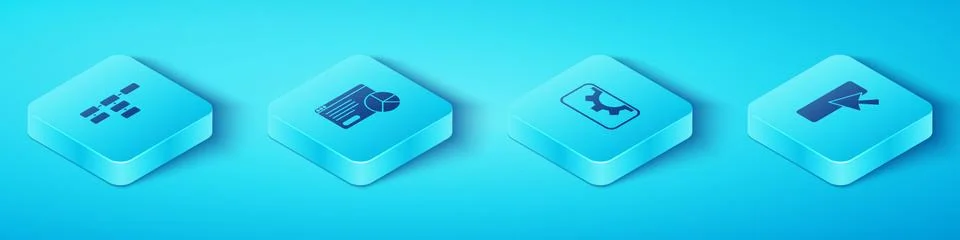 Set Isometric Site map, Website statistic, UI or UX design and development icon Stock Illustration