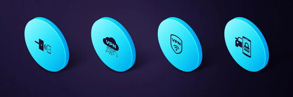 Set Isometric Smart car security system, Shield with VPN wireless, Cloud inte Illustrazione stock