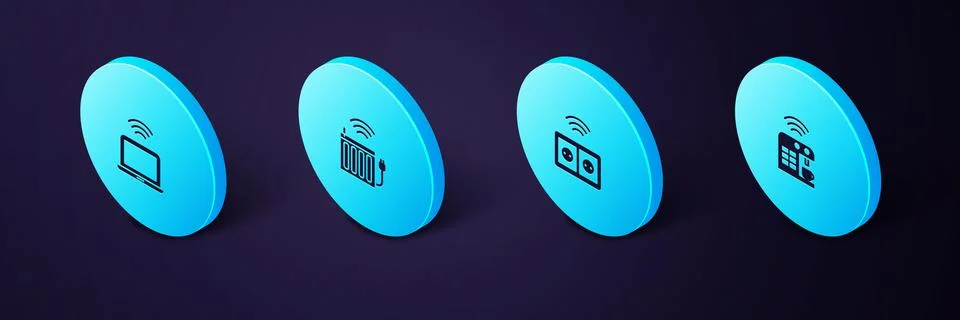 Set Isometric Smart coffee machine, electrical outlet, heating radiator and W Stock Illustration