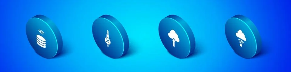 Set Isometric Smart data server, Cloud upload, Network cloud connection and No Stock Illustration