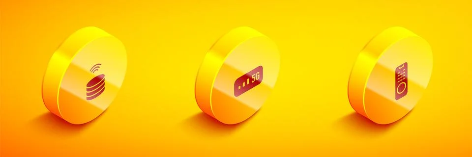 Set Isometric Smart data server, 5G wireless internet and Remote control icon 스톡 일러스트