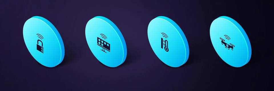 Set Isometric Smart drone, thermometer, Tv system and safe combination lock i Stock Illustration