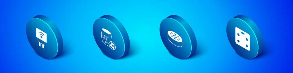 Set Isometric Smart electric plug, Water sensor, bathroom scales and Voice Stock Illustration