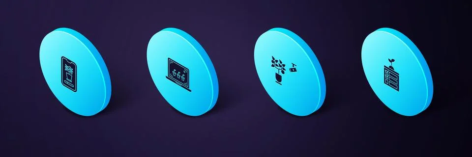 Set Isometric Smart farming technology, ,  and control system icon. Vector 스톡 일러스트