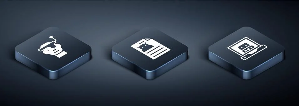 Set Isometric Smart glasses, Creating robot and Technical specification icon Stock Illustration