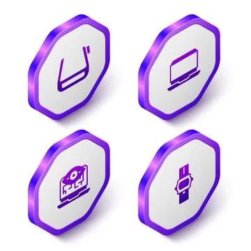 Set Isometric Smart glasses on spectacles, Laptop, Computer vision and Wrist Stock Illustration