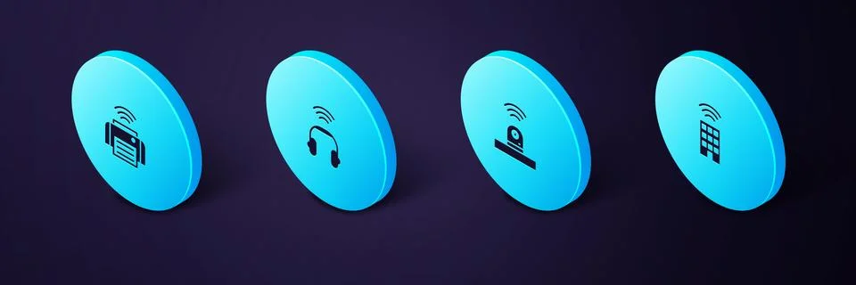 Set Isometric Smart home with wireless, security camera, headphones and printer Illustrazione stock