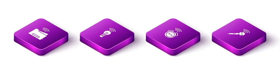 Set Isometric Smart printer, light bulb, Robot vacuum cleaner and Wireless Stock Illustration