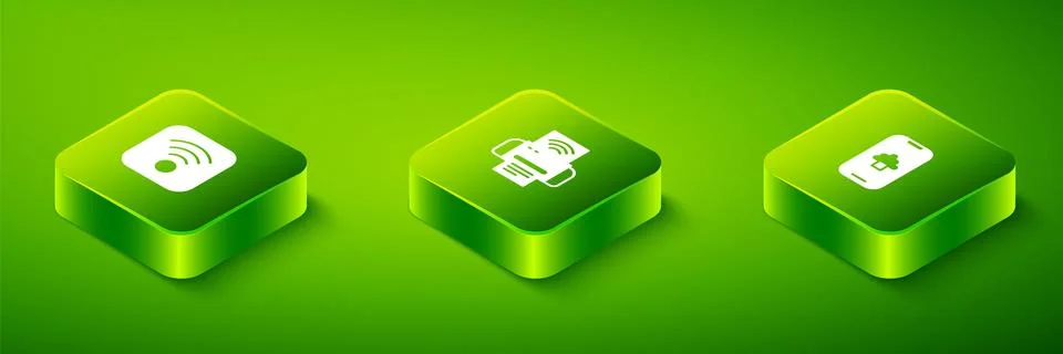 Set Isometric Smart printer system, Cloud technology data and Wi-Fi wireles.. Stock Illustration