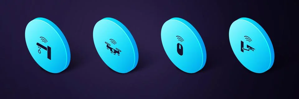 Set Isometric Smart security camera, Wireless mouse, drone and water tap icon Stock Illustration