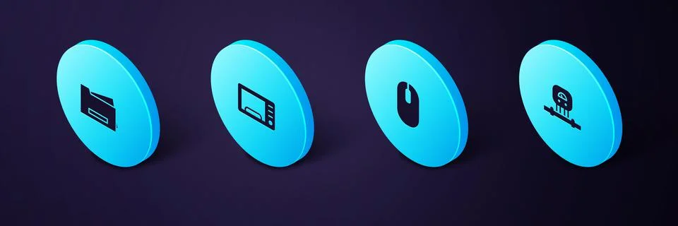 Set Isometric Smart sensor, Computer mouse, Microwave oven and Printer icon Stock Illustration