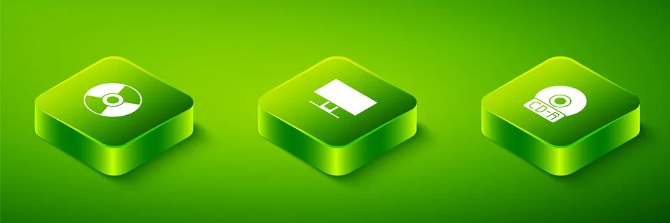 Set Isometric Smart Tv, CD or DVD disk and icon. Vector Illustrazione stock