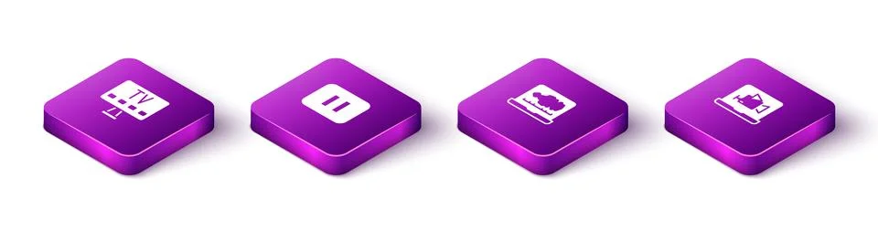 Set Isometric Smart Tv, Pause button, Sound or audio recorder and Online play Stock Illustration