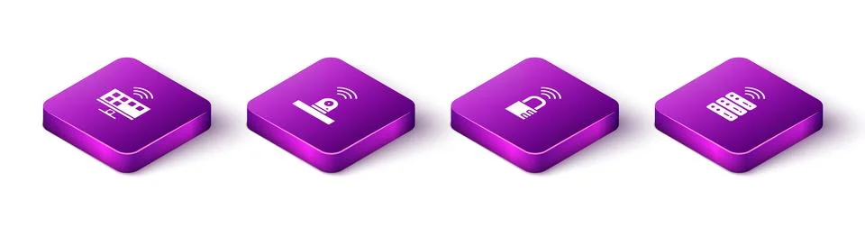 Set Isometric Smart Tv system, security camera, safe combination lock and ser 스톡 일러스트