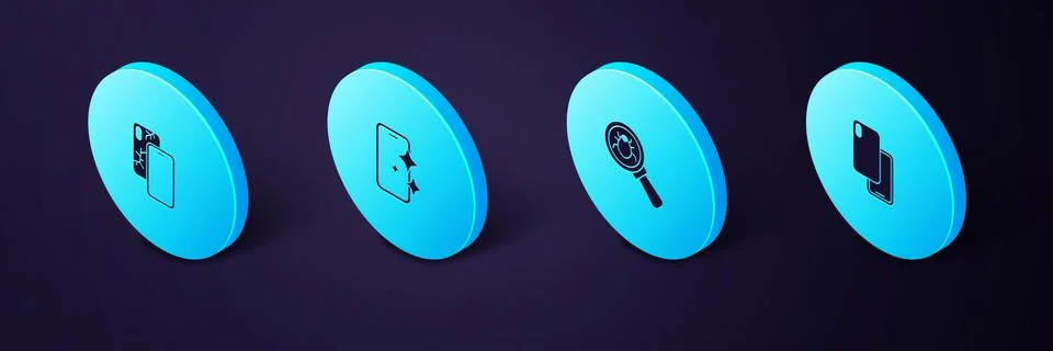 Set Isometric Smartphone, System bug, Glass screen protector and Mobile with Stockillustratie