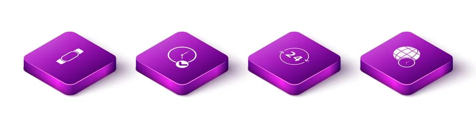 Set Isometric Smartwatch, Clock, 24 hours and World time icon. Vector Stockillustratie