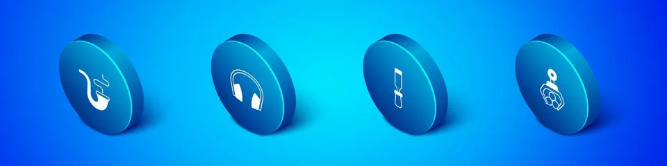 Set Isometric Smoking pipe, Chisel tool, Grapple crane grabbed a log and イラスト素材