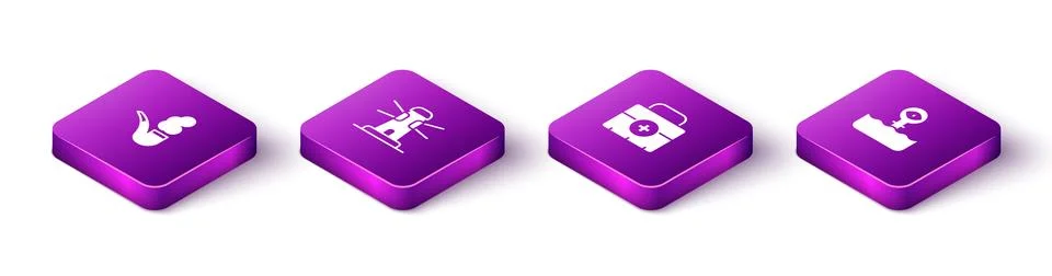 Set Isometric Smoking pipe, Lighthouse, First aid kit and Periscope icon. V.. Stock Illustration