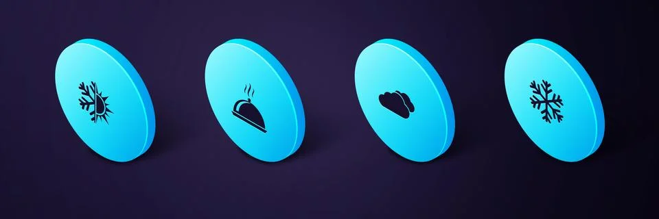 Set Isometric Snowflake, Cloud, Covered with tray of food and Sun and snowflake 스톡 일러스트