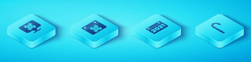 Set Isometric Snowflake speech bubble, Calendar, Christmas candy cane and  .. Stock Illustration