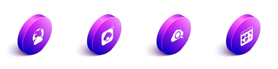 Set Isometric Social network, Cloud technology data transfer, Search cloud Stock Illustration