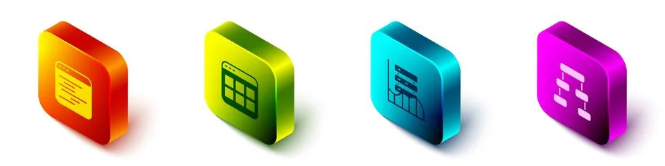 Set Isometric Software, Browser files, Server, Data, Web Hosting and Hierarchy Stock Illustration