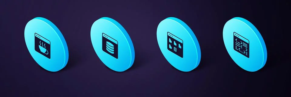 Set Isometric Software, Browser files, Server, Data, Web Hosting and icon Stock Illustration