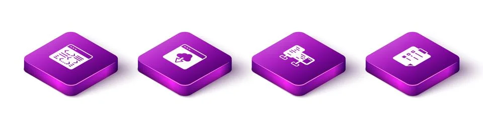 Set Isometric Software, Cloud technology data transfer, Computer monitor screen Stock Illustration