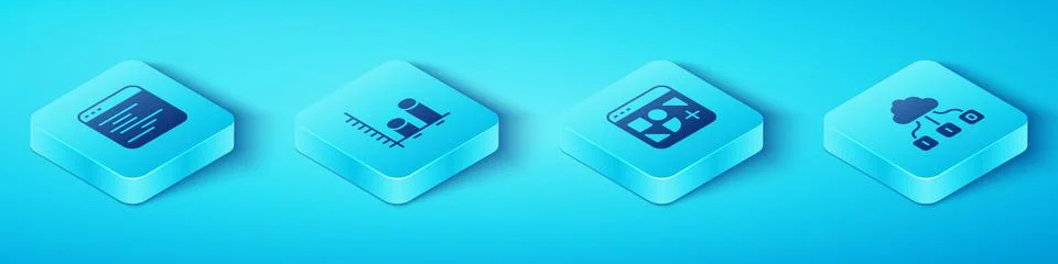 Set Isometric Software, Data analysis, Cloud technology data transfer and Stock Illustration
