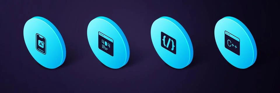 Set Isometric Software, Programming language syntax, Page with 404 error an.. Stock Illustration