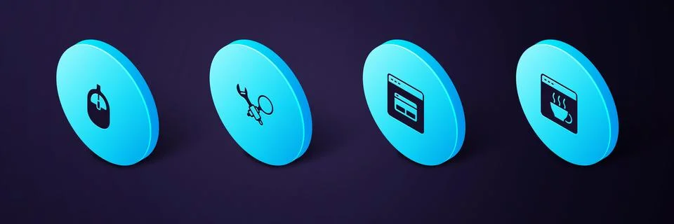 Set Isometric Software, Search engine, Debugging and Computer mouse icon. V.. Stock Illustration