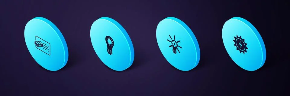 Set Isometric Solar energy panel, Light bulb with gear, and Financial document 스톡 일러스트