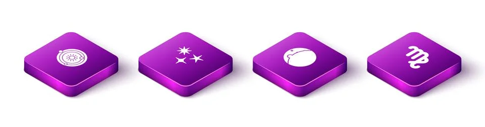 Set Isometric Solar system, Falling star, Eclipse of the sun and Virgo zodiac Stock Illustration