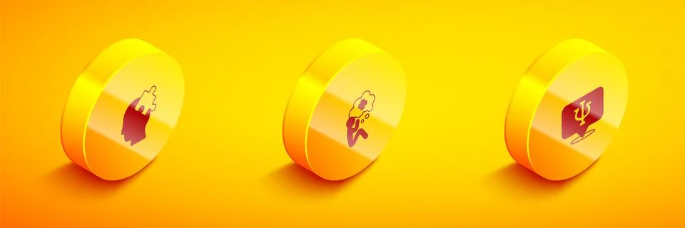 Set Isometric Solution to the problem, Helping hand and Psychology, Psi icon 스톡 일러스트