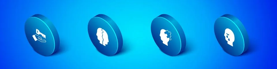 Set Isometric Solution to the problem, , Man graves funeral sorrow and Bipolar Illustrazione stock